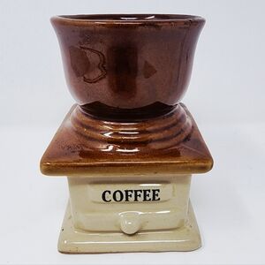 Vintage Brown Ceramic Coffee Canister Pedestal Style Kitchen Decor